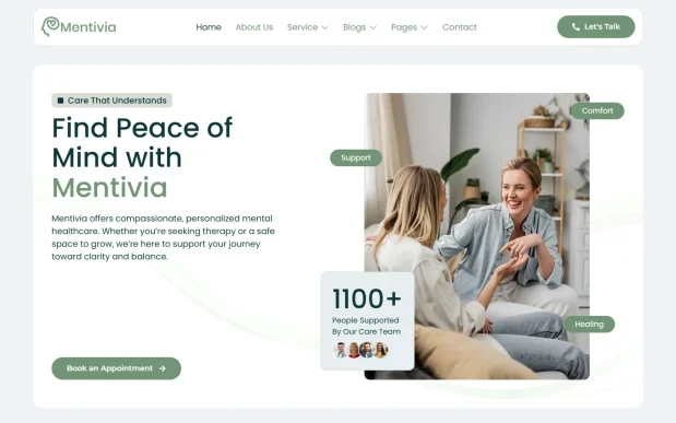 Mentivia 1 Psychiatric Therapy WordPress Full Website Template Kit