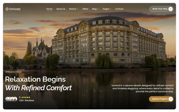 Orrivaa 1 Luxury Hotel & Resort WordPress Full Website Template Kit