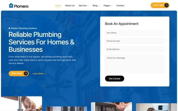 Plomero (1) Plumbing Service Elementor WordPress Full Website Template Kit