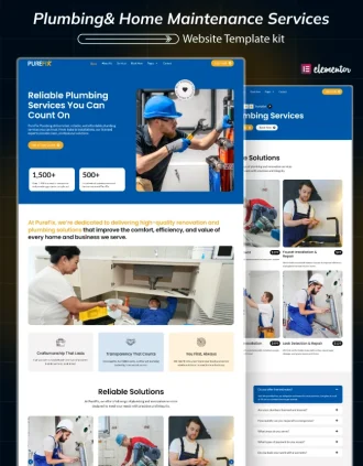 Purefix plumbing and home maintenance WordPress Elementor Pro template kit