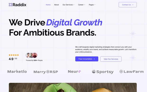 Raddix (2) Digital Marketing Agency WordPress Full Website Template Kit