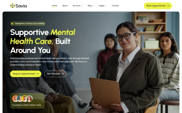 Savia 1 Mental Health WordPress Full Website Template Kit