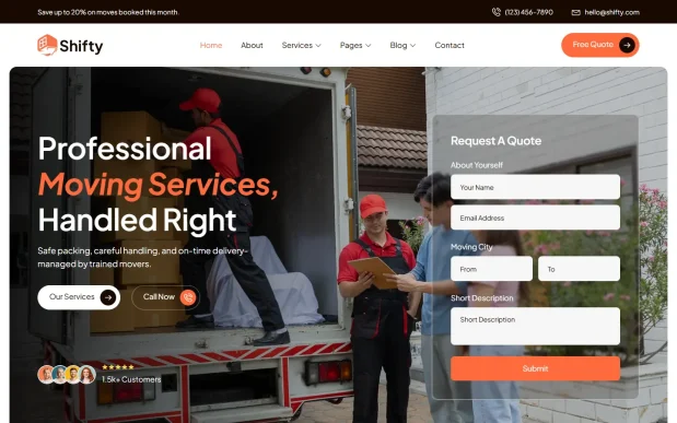 Shifty (1) Moving & Relocation Elementor WordPress Full Website Template Kit