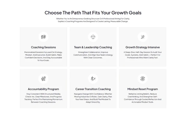 Sophie (3) Life Coach and Mentor WordPress Landing Page Template