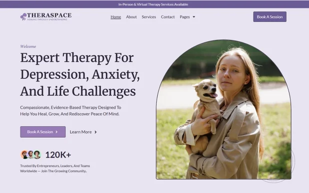 Theraspace (2) Therapist Portfolio WordPress Full Website Template Kit