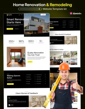 Upfix home renovation and remodeling WordPress Elementor template kit