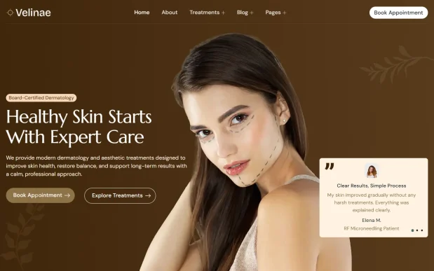Valinae (1) Dermatology & Skin Clinic Elementor WordPress Full Website Template Kit