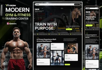 Vyron – Gym, Fitness Center & Personal Trainer WordPress Elementor Template Kit Thumbnail